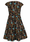 Scarlett Dress Thistle botanical print on black back Mannequin pic