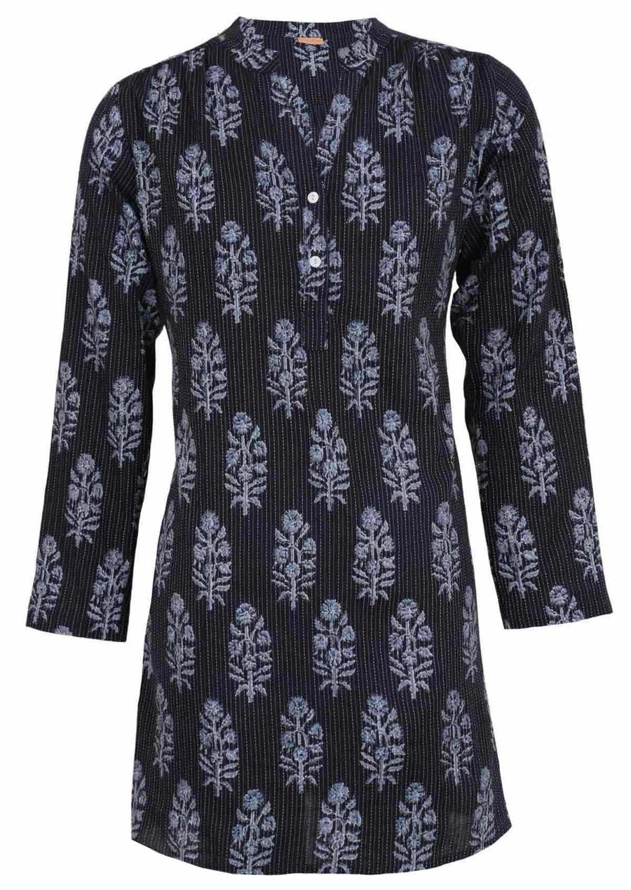 Torvi Tunic Delphi lightweight 100% cotton shirt dress with mandarin collar and buttons | Karma East Australia