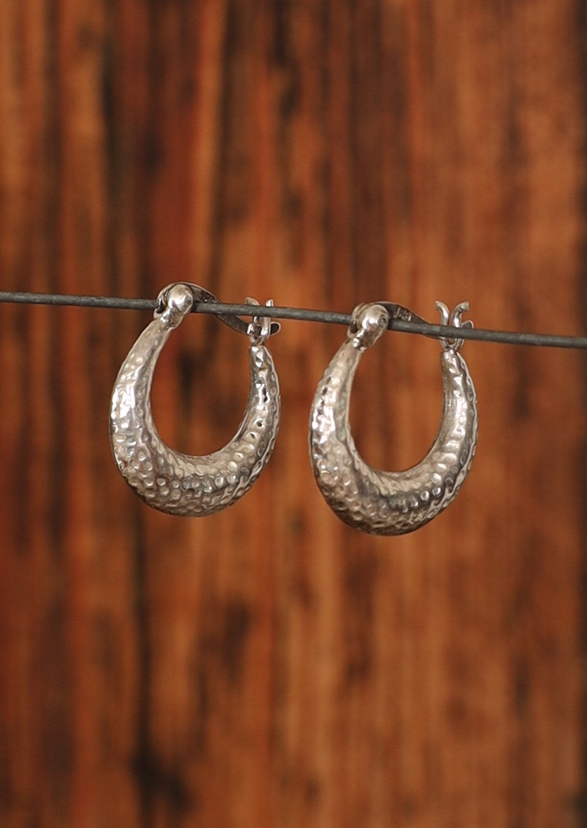 sterling silver thick hoop earrings dented silver Australia