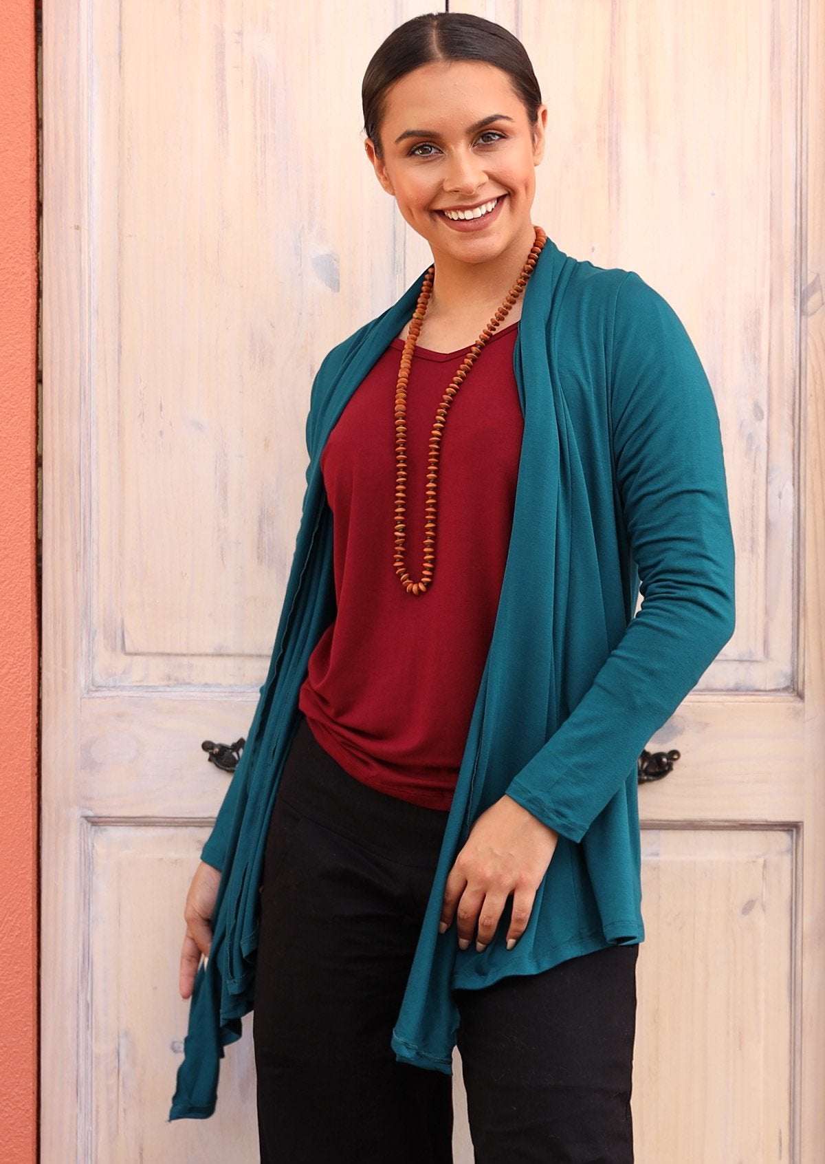 soft stretch rayon cardigan teal