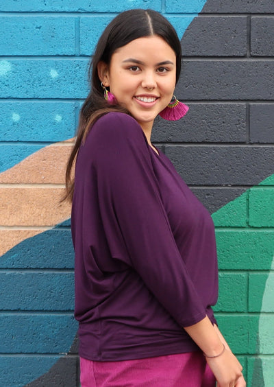 soft jersey rayon long sleeve top dark purple