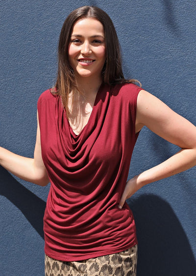 soft stretch rayon jersey cowl neck top