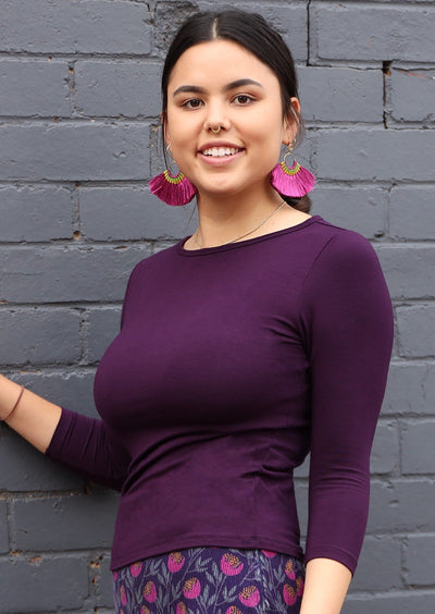 3/4 sleeve soft stretch top dark purple