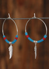 sterling silver hoop earrings blue red beads with silver feather pendant Australia