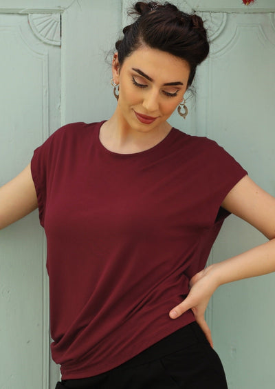 coloured maroon soft stretch rayon women's top