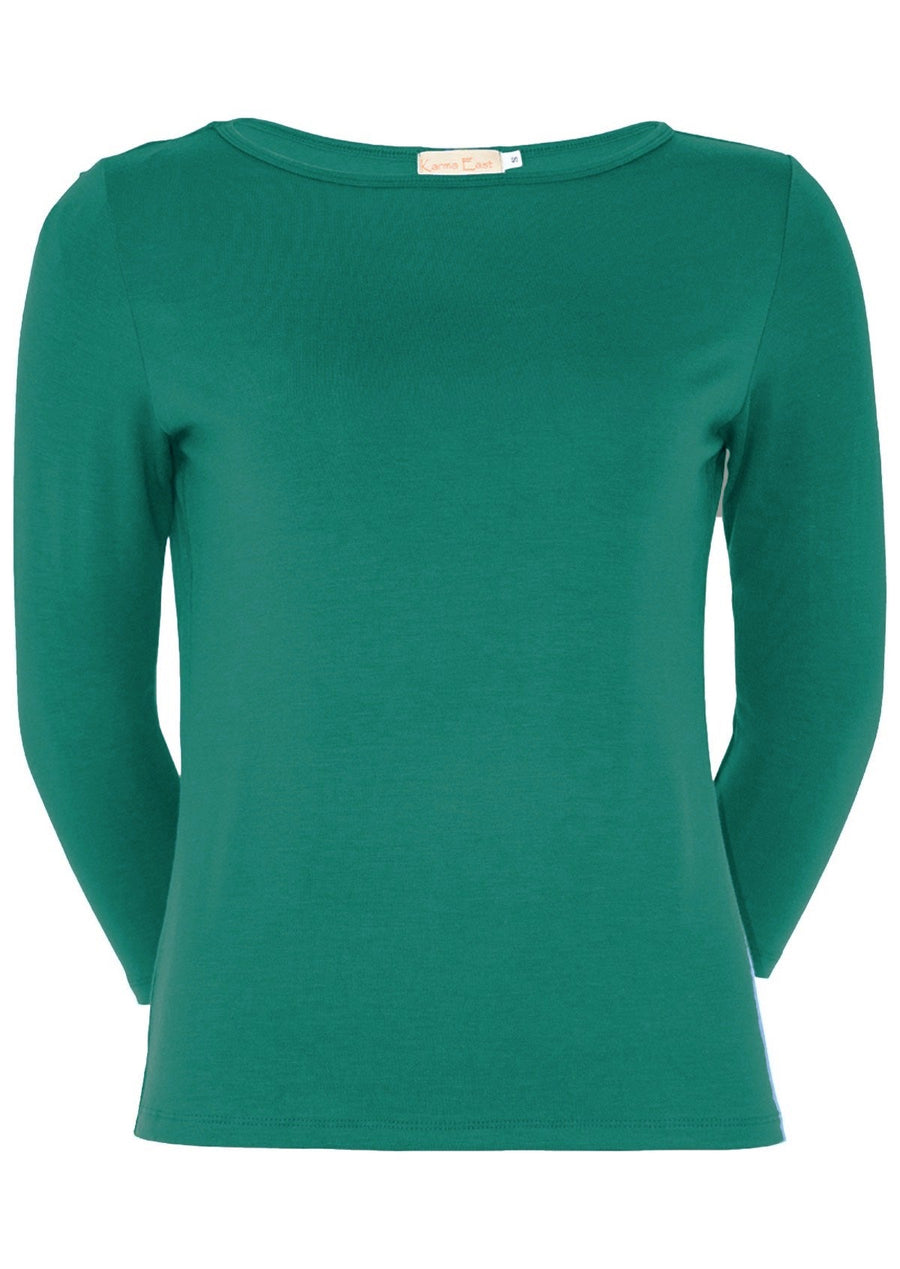 Boat Neck Top 3/4 sleeve fitted soft stretch rayon fabric jade green | Karma East Australia