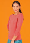 Boat Neck Top 3/4 sleeve fitted soft stretch rayon fabric rose pink | Karma East Australia