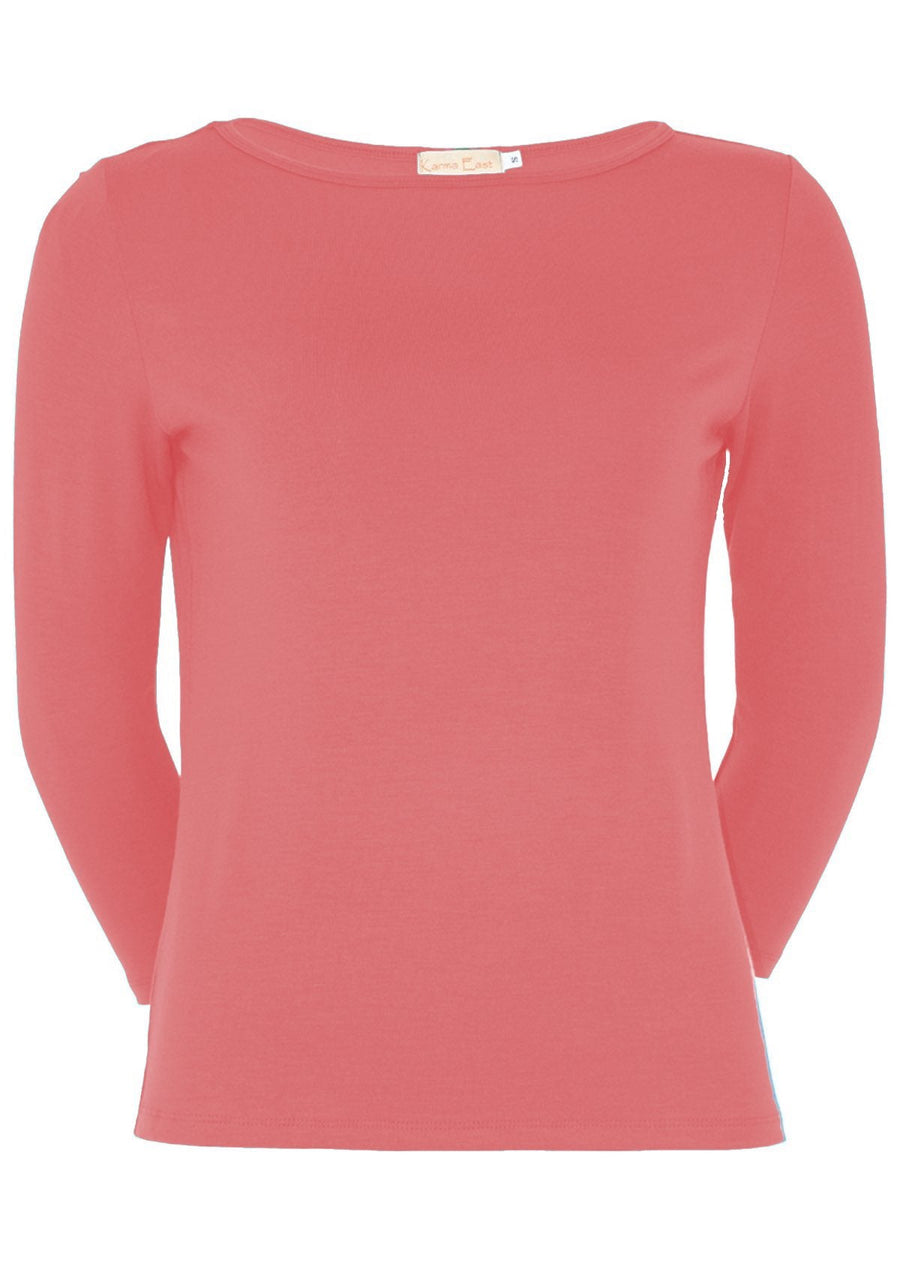 Boat Neck Top 3/4 sleeve fitted soft stretch rayon fabric rose pink | Karma East Australia