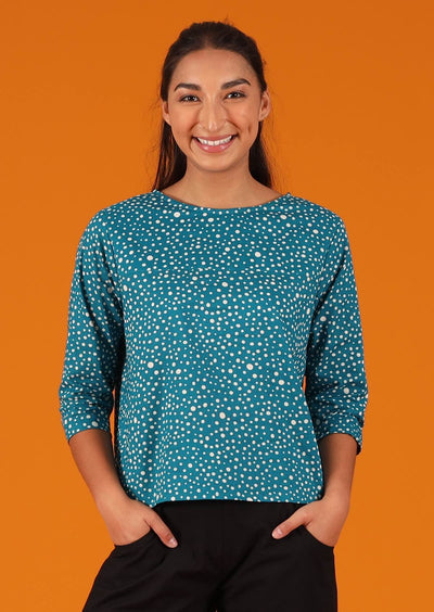 teal polkadot cotton loose fit top