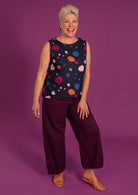 Colourful printed 100% cotton women's top with high round neckline 