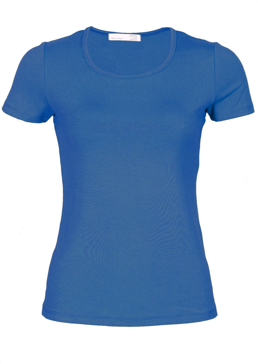 Scoop Neck T-shirt round neck short sleeve fitted women's basic top soft stretch rayon electric blue | Karma East Australia