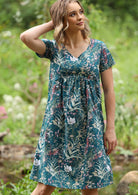 Empire Waistline Printed Cotton Womens Dress