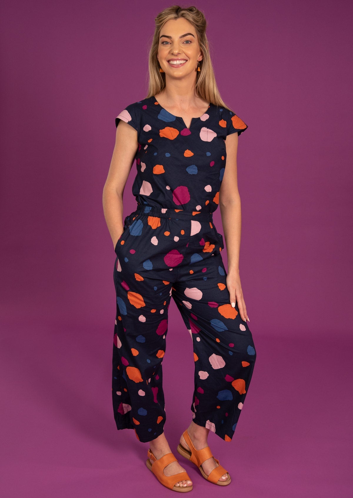 straight wide leg women's printed pant