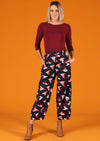 cotton pants dark blue base with pink and maroon bird print