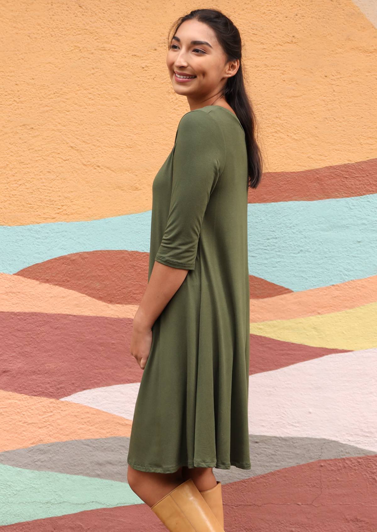 Long sleeve a-line jersey dress