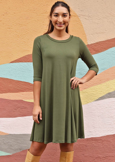 Half Sleeve Jersey Dress Olive | Karma East Australia