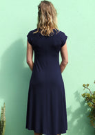 back view back seam mid calf length women's dress