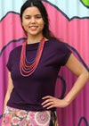 Wide neck mod top dark purple stretch rayon boat neck top | Karma East Australia