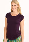 short sleeve basic women's top dark purple