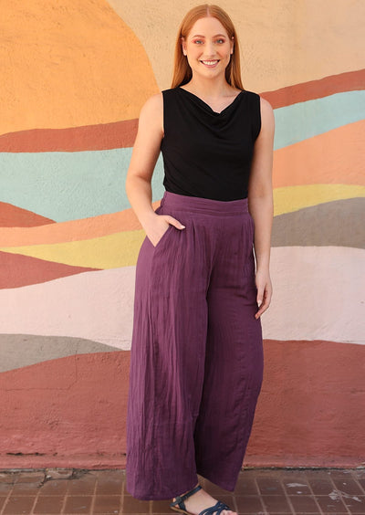 loose fitted cotton pants purple