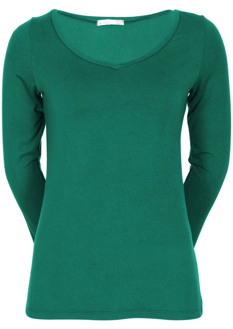 Long Sleeve Stretch V-neck Top soft rayon jade green | Karma East Australia