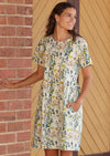 Woman in 100% Indian Cotton cream background with green and nude toned floral print
