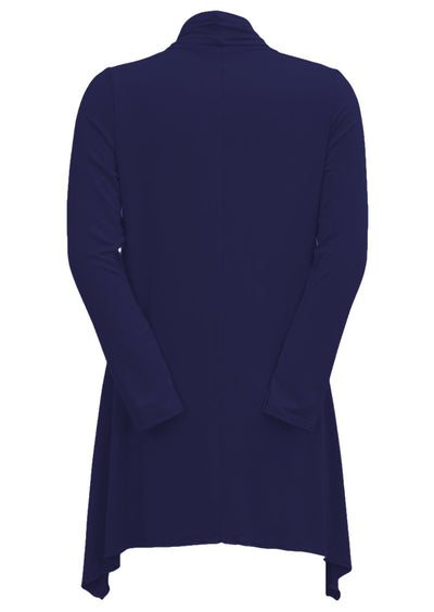 back view uneven hem rayon cardigan navy