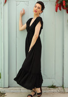V-neck Short Sleeve Womens Maxi Dress