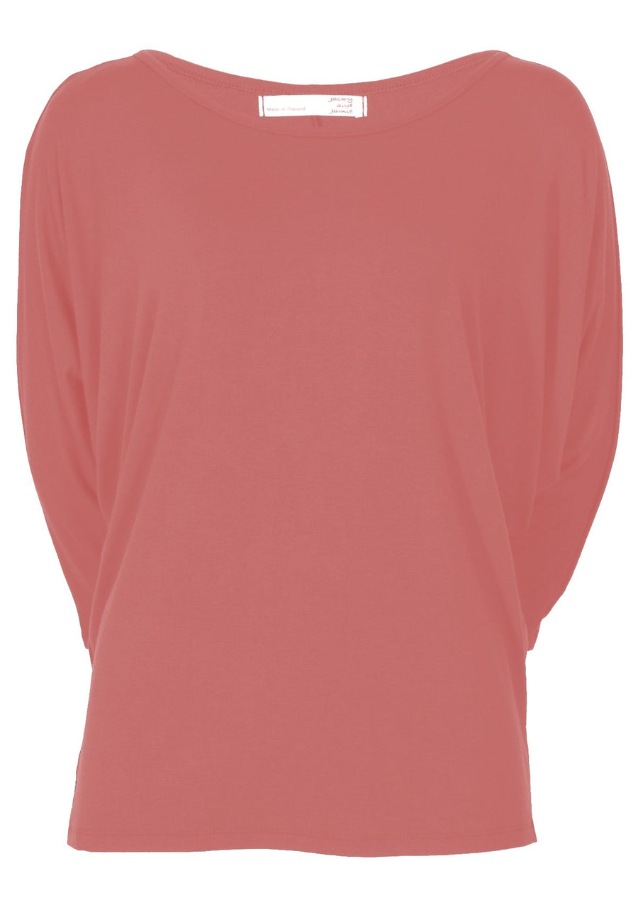 3/4 Sleeve Batwing Top round neckline 3/4 sleeve length batwing loose fitted bodice fits on hips Soft Stretch Rayon Pink | Karma East Australia