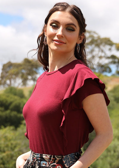 Ruffle Tee Maroon
