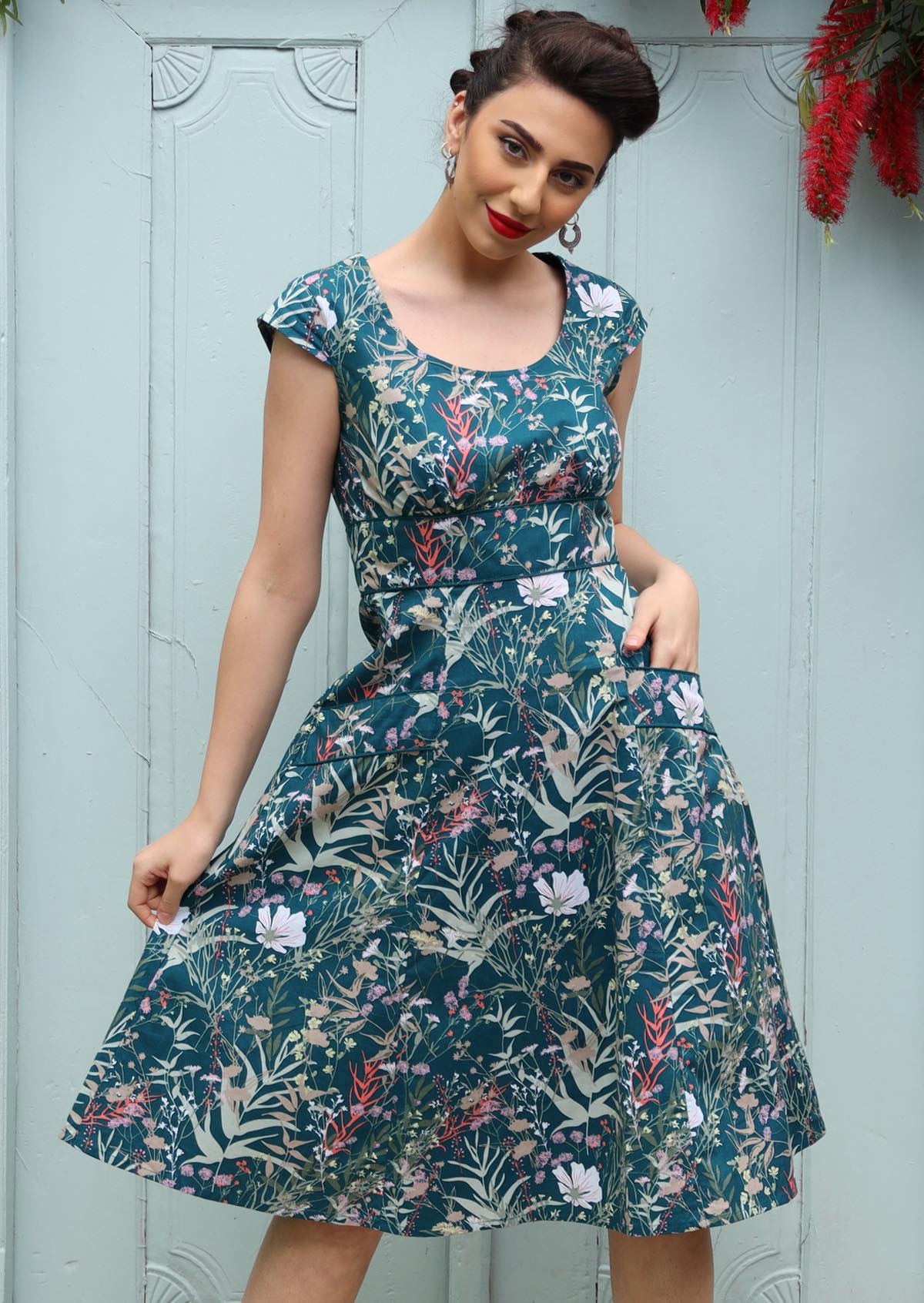 100% Cotton Bright Floral Printed Womens Dress