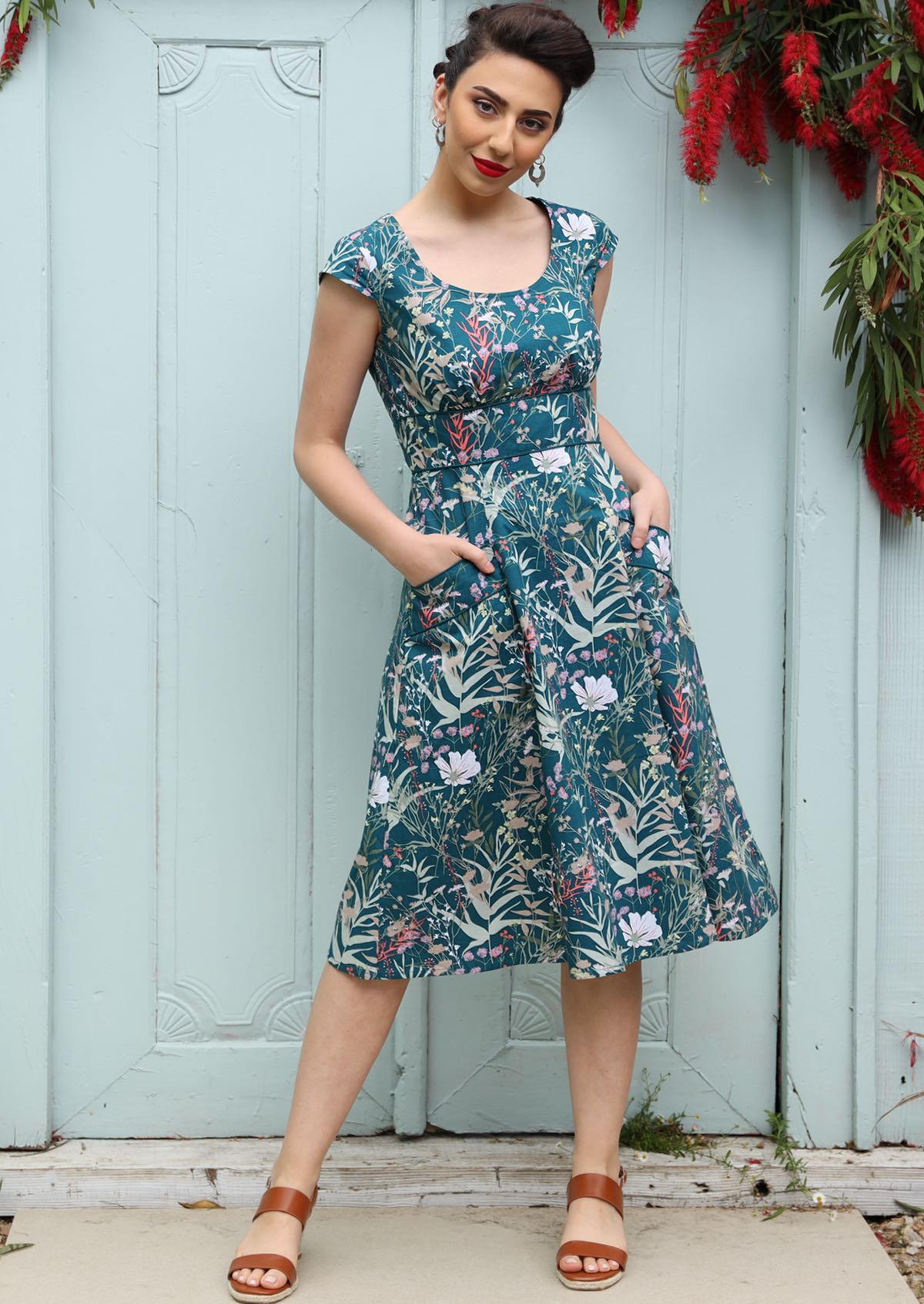 Below the Knee Length Womens Dress with Pockets