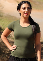 scoop neck basic women's top olive