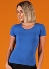 Scoop Neck T-shirt round neck short sleeve fitted women's basic top soft stretch rayon electric blue | Karma East Australia