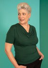 Sara Top short sleeve cowl neck loose fit soft stretch rayon green | Karma East Australia