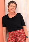 Sara Top short sleeve cowl neck loose fit soft stretch rayon black | Karma East Australia