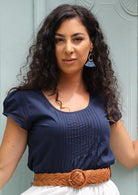 cap sleeve women's top with scoop neck