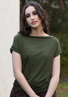 short sleeve olive green women's top