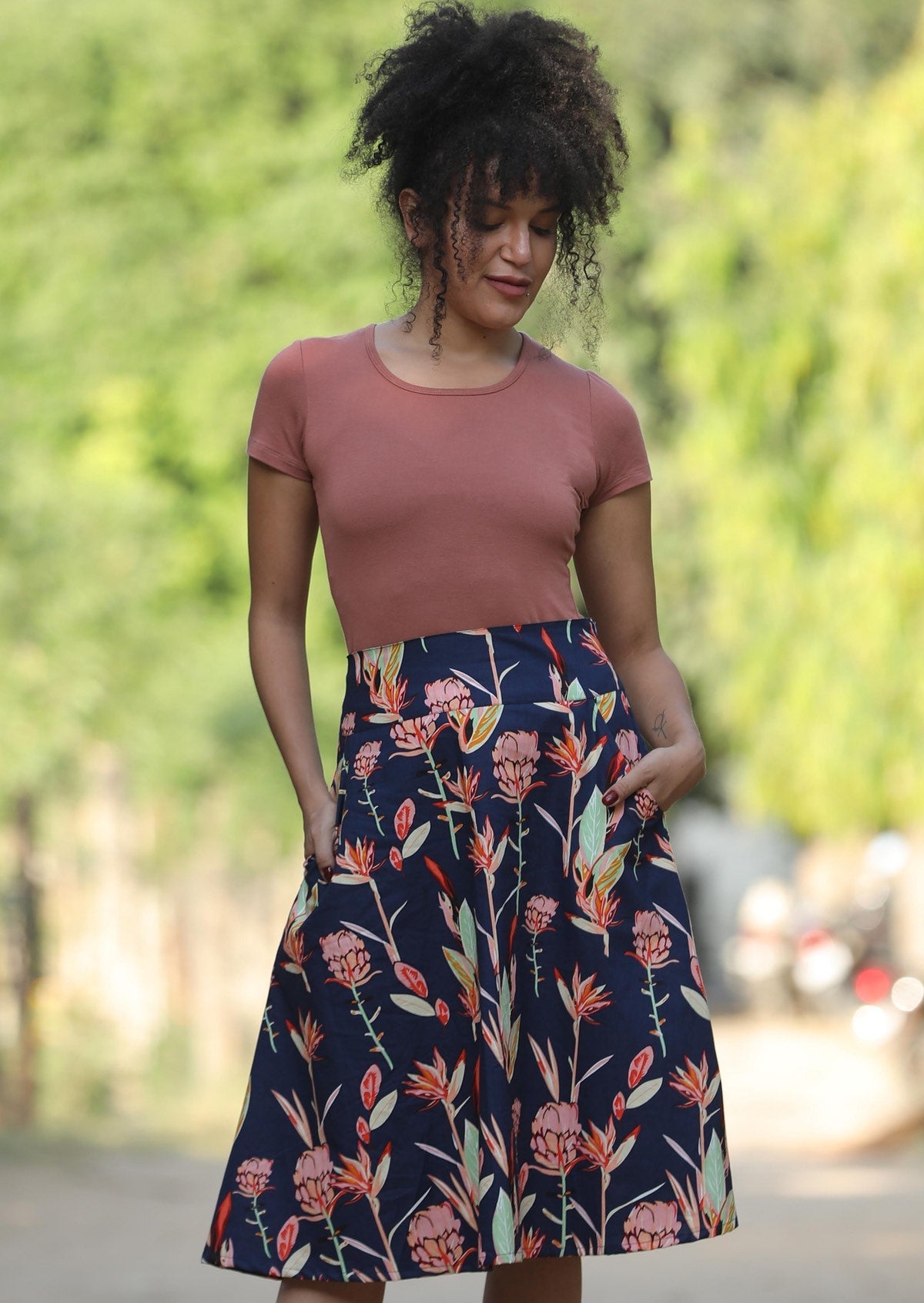 Below knee length women's cotton skirt. Designed in Australia