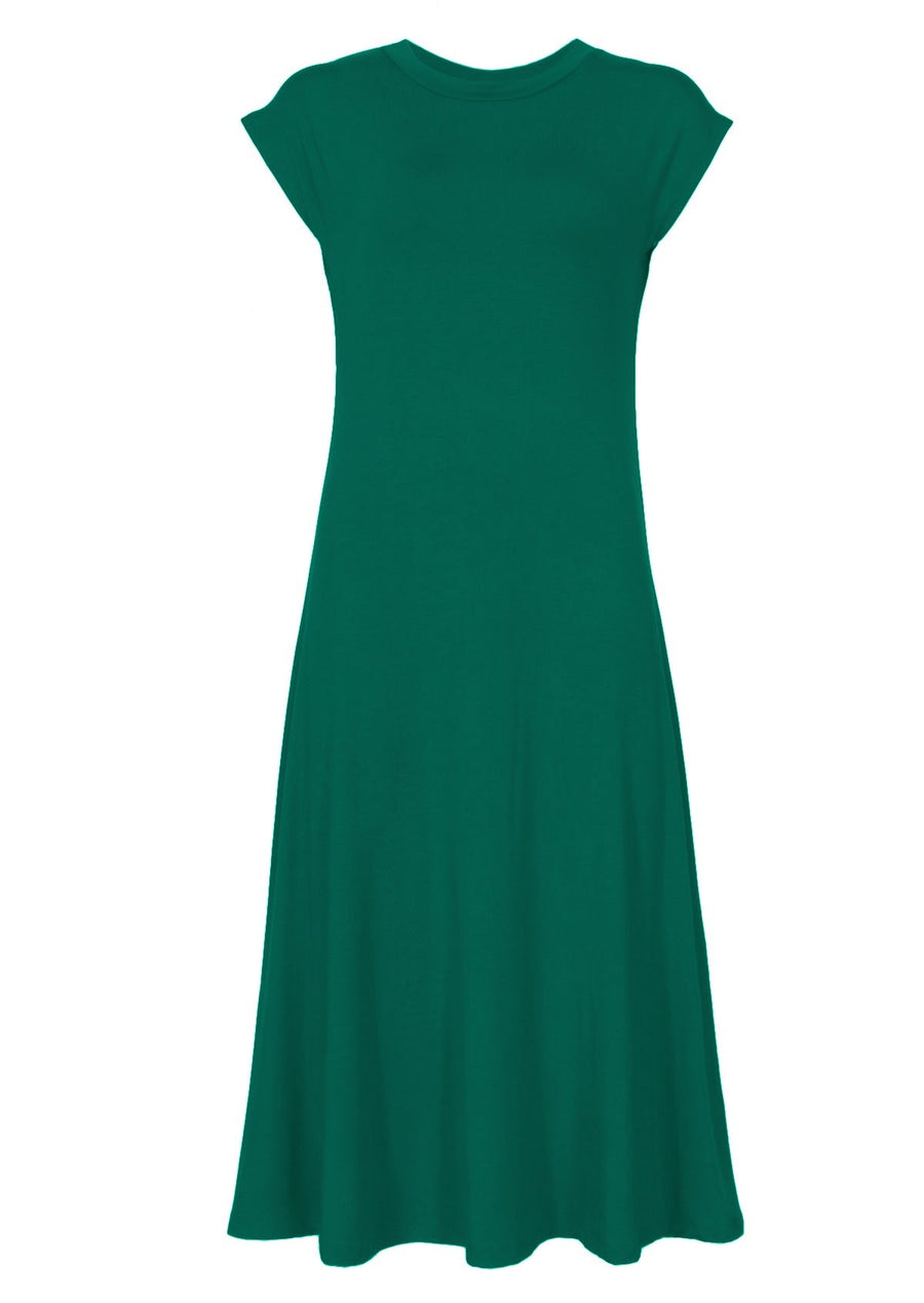 Short Sleeve A-line Midi Soft Stretch Rayon Dress jade green | Karma East Australia