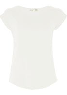 Front view women's white rayon jersey t-shirt.