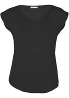 Front view black basic v-neck women's top