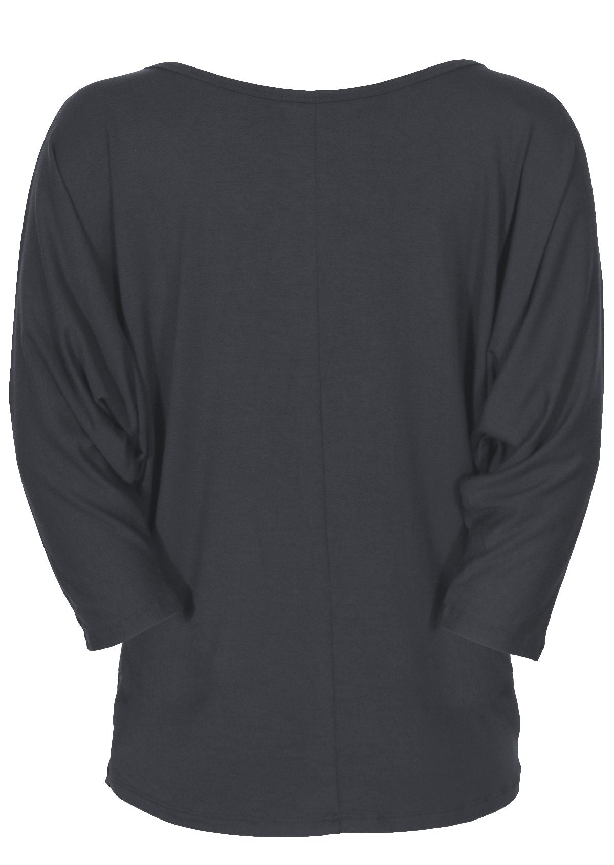 Back view loose fitted 3/4 sleeve grey women's top