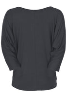 Back view loose fitted 3/4 sleeve grey women's top