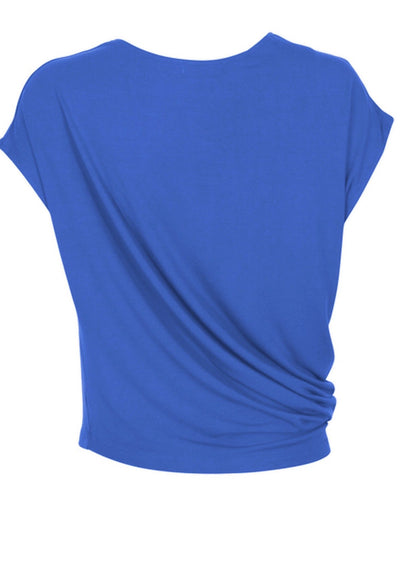 back view side gather women's blue top