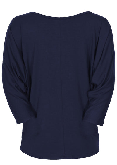 back view batwing navy blue top