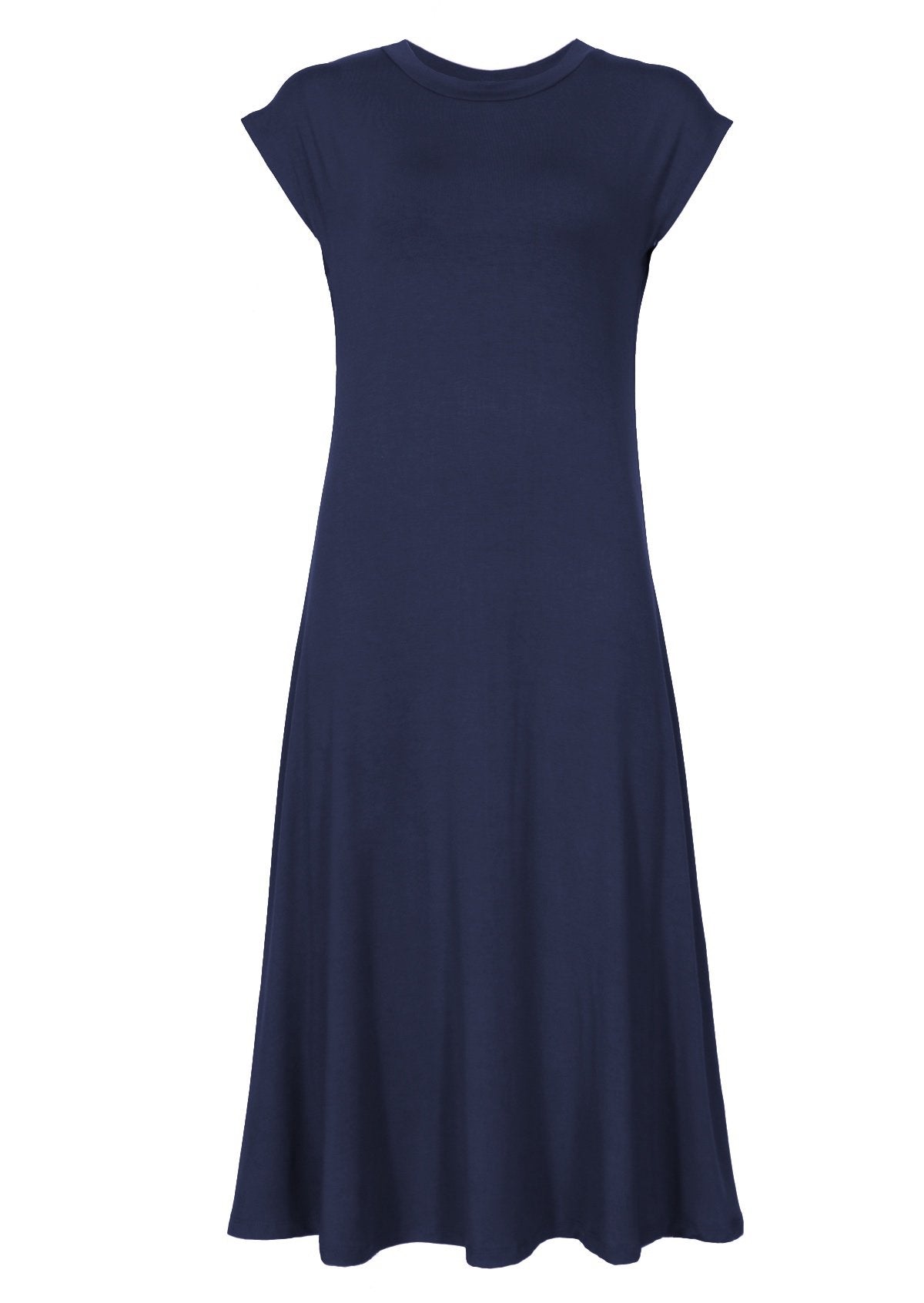 round neck short sleeve stretch rayon midi dress australia
