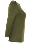 side view 3/4 sleeve women's top olive