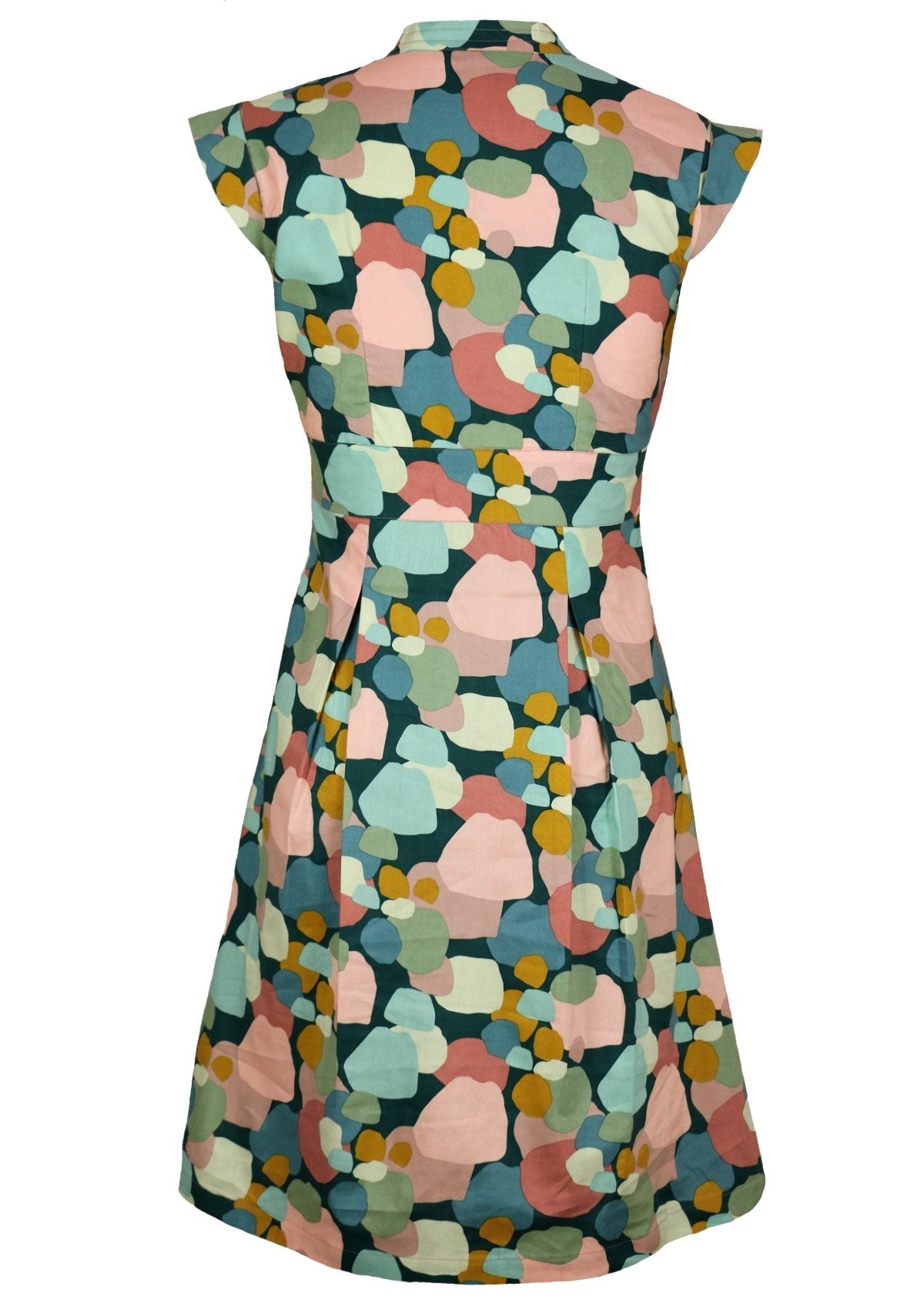 Back view retro style cotton dress with fitted waistband