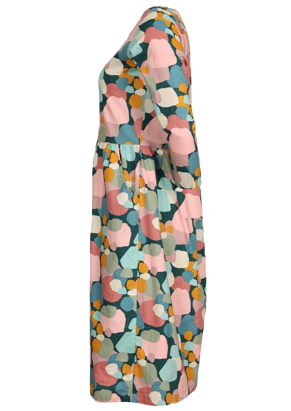 Pastel print cotton dress with pockets and 3/4 sleeves